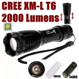 UltraFire E007 CREE XM-L T6 2000Lumens 5 Mode Zoom LED Flashlight Torch For 3 x AAA or 1 x 18650