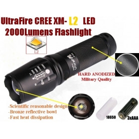 UltraFire E26 Hard anodized Zoomable CREE XM-L2 2000Lumens 5-Mode CREE LED Flashlight Torch light For 26650 or 18650 or 3 x AAA Battery