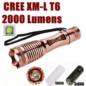 UltraFire E007 CREE XM-L T6 2000Lumens 5 Mode Zoom CREE LED Flashlight torch Light For 3 xAAA or 1 x18650 - Bronze