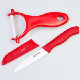 BESTLEAD 2 in 1 Zirconia Eco-friendly Chic 3" Ceramic Knife + Ceramic Peeler Set -Red