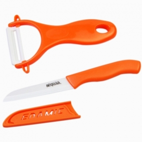 BESTLEAD 2 in 1 Zirconia Eco-friendly Chic 3" Ceramic Knife + Ceramic Peeler Set -Orange