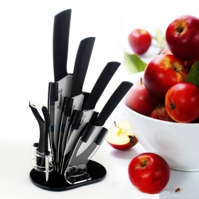 ADYD 6-in-1 3" 4" 5" 6" + Ceramic Peeler + Knife holder High-tech Eco-friendly Zirconia kitchen Fruits Ceramic Knives set for Modern Kitchen -black