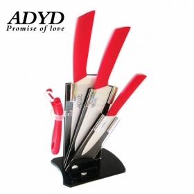 ADYD 5-in-1 3" 6" 6" + Ceramic Peeler + Knife holder Zirconia Eco-friendly kitchen Fruits Ceramic Knives for Modern Kitchen-Red
