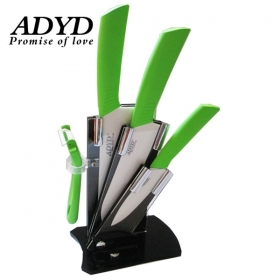 ADYD 5-in-1 3" 6" 6" + Ceramic Peeler + Knife holder Zirconia Eco-friendly kitchen Fruits Ceramic Knives for Modern Kitchen-green