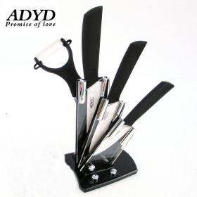 ADYD 5-in-1 3" 6" 6" + Ceramic Peeler + Knife holder Zirconia Eco-friendly kitchen Fruits Ceramic Knives for Modern Kitchen-black