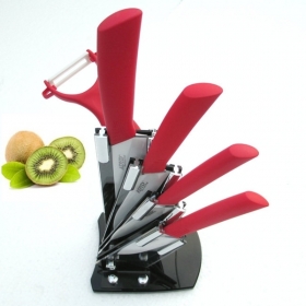 ADYD 6-in-1 3" 4" 5" 6" + Ceramic Peeler + Knife holder Zirconia Eco-friendly kitchen Fruits Ceramic Knives for Modern Kitchen-Red