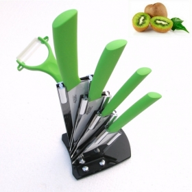 ADYD 6-in-1 3" 4" 5" 6" + Ceramic Peeler + Knife holder Zirconia Eco-friendly kitchen Fruits Ceramic Knives for Modern Kitchen-green