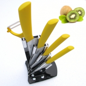 ADYD 6-in-1 3" 4" 5" 6" + Ceramic Peeler + Knife holder Zirconia Eco-friendly health kitchen Fruits Ceramic Knives for Modern Kitchen-yellow