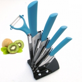 ADYD 6-in-1 3" 4" 5" 6" + Ceramic Peeler + Knife holder Zirconia Eco-friendly health kitchen Fruits Ceramic Knives for Modern Kitchen-blue