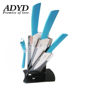 ADYD 5-in-1 4" 6" 6.5" + Ceramic Peeler + Knife holder Zirconia Eco-friendly health kitchen Fruits Ceramic Knives for Modern Kitchen-blue
