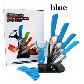 ADYD 6-in-1 3"+4"+5"+6" +Ceramic Peeler +Knife holder Eco-friendly health Zirconia kitchen Fruits Ceramic Knives for Modern Kitchen - blue