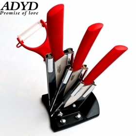 ADYD 5-in-1 3"+4"+5"+Ceramic Peeler+Knife holder Zirconia health Eco-friendly kitchen Fruits Ceramic Knives for Modern Kitchen -red