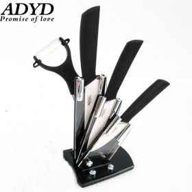 ADYD 5-in-1 3"+4"+5"+Ceramic Peeler+Knife holder Zirconia health Eco-friendly kitchen Fruits Ceramic Knives for Modern Kitchen -black