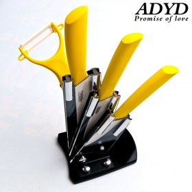 ADYD 5-in-1 3"+4"+5"+Ceramic Peeler+Knife holder Zirconia health Eco-friendly kitchen Fruits Ceramic Knives for Modern Kitchen -yellow