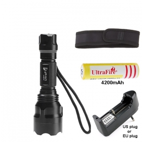 UltraFire C8 5-Mode Cree XP-E Q5 LED Flashlight Torch +1x18650 battery/charger/flashlight holster