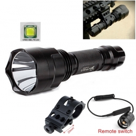 UltraFire C8 5-Mode CREE XM-L T6 LED Hunting Tactical Flashlight Torch+Tactical mount/Remote switch for 1x18650 battery