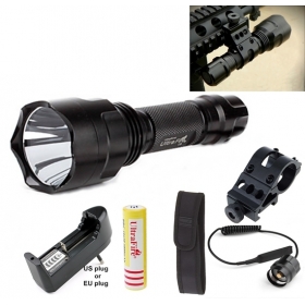 UltraFire C8 5-Mode Cree Q5 LED Spotlight Hunting Tactical Flashlight Torch+Tactical mount/Remote switch/ 18650 battery/Charger/ flashlight holster