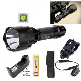 UltraFire C8 5-Mode CREE XM-L T6 LED Spotlight Hunting Tactical Flashlight Torch+Tactical mount/Remote switch/18650 battery/Charger/ flashlight holster