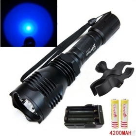 UniqueFire HS-802 Cree Blue light led hunting flashlight torch set with Battery+Charger+cross Mounts Clip+Remote switch