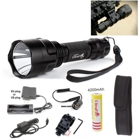 UltraFire C8 5-Mode Cree Q5 LED Spotlight Hunting Tactical Flashlight Torch+Tactical mount/Remote switch/ 18650 battery/Charger/Car Charger/ flashlight holster