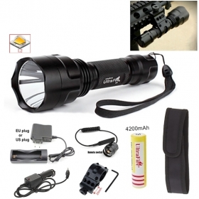 UltraFire C8 5-Mode CREE XM-L2 LED Spotlight Hunting Tactical Flashlight Torch+Tactical mount/Remote switch/18650 battery/Charger/Car Charger/ flashlight holster