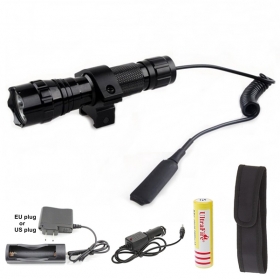 UltraFire 501B 1-Mode Cree Q5 LED Tactical Flashlight Torch with Battery/Ac charger/Car charger/flashlight holster/Tactical mounts/Pressure Switch