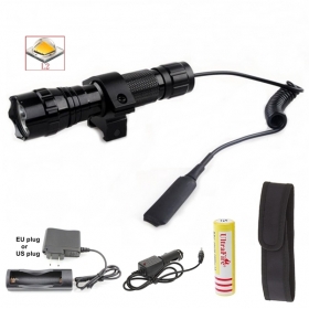 UltraFire 501B 1-Mode Cree XM-L2 LED Tactical Flashlight Torch with Battery/Ac charger/Car charger/flashlight holster/Tactical mounts/Pressure Switch