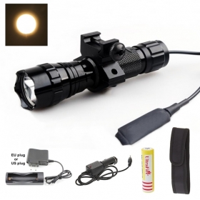 UltraFire WF-501B 1-Mode Cree Q5 Yellow LED Flashlight Tactical light with Battery/Ac charger/Car charger/flashlight holster/Tactical mounts/Pressure Switch