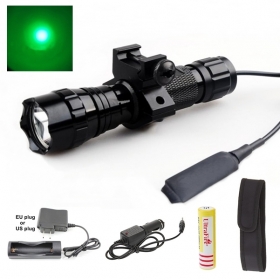UltraFire WF-501B 1-Mode Cree Q5 green LED light Tactical Flashlight torch with Battery/Ac charger/Car charger/flashlight holster/Tactical mounts/Pressure Switch