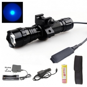UltraFire WF-501B 1-Mode Cree Q5 Blue LED light Tactical Flashlight torch with Battery/Ac charger/Car charger/flashlight holster/Tactical mounts/Pressure Switch