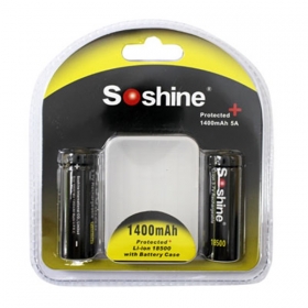 Soshine Li-ion 18500 Protected Battery 1400mAh 3.7V(1pair)