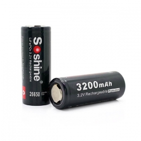 Soshine LiFePO4 3200mAh 3.2V 26650 Protected Battery (1pair)