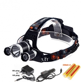 AloneFire HP83 high power 1xCREE XM-L T6 +2xCREE XP-G R5 3800Lumens 4 Mode LED Headlight Headlamp+Charger/car charger/2x18650 batteries