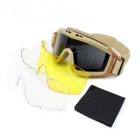 Tactical Exercise Goggle,Tactical Airsoft Goggles, Men Frame Shooting Eyewear Windproof Glasses with 3pcs lens -Mud color