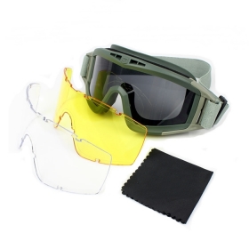 Goggle Tactical Exercise Tactical Airsoft Goggles Men Frame Shooting Eyewear Windproof Glasses with 3pcs lens -Army green