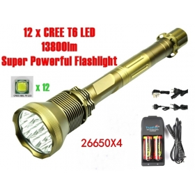 13800lm Super Powerful 12x CREE 5 Mode T6 LED Flashlight Torch+4*26650 5000mah Battery+1*Charger-golden