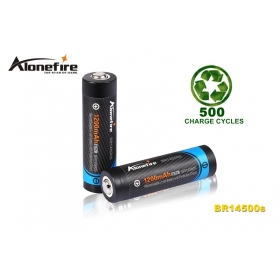AloneFire BR14500s Newly Designed 14500/AA 1200mAh 3.7v Protection Rechargeable Li-ion Battery -2pc