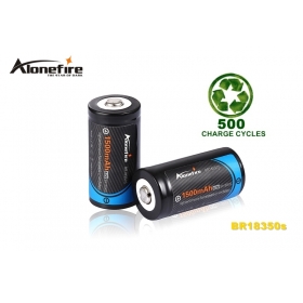 AloneFire BR18350s Newly Designed 18350 1500mAh 3.7v Protection Rechargeable Li-ion Battery -2pc