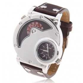 1PC Oulm outdoor leisure watches Double digital pointer display specially designed quartz watches round watch - 9591(brown)