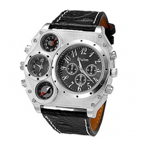 1PC Oulm men big dial aluminum steel multiple time zones is really belt quartz watch-1349