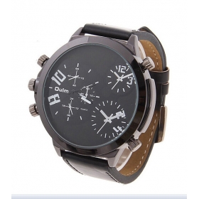 1PC Oulm Men's Watch with Numbers and Strips Hours Marks Round Dial Leather Band military watches-9423 black