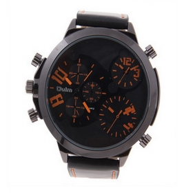 1PC Oulm Men's Watch with Numbers and Strips Hours Marks Round Dial Leather Band military watches-9423 orange