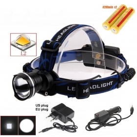 AloneFire HP87 Headlight Cree XM-L2 LED Zoom Headlamp With 2 x18650 rechargeable batteries/AC charger/car charger - black
