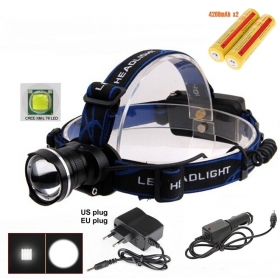 AloneFire HP87 Cree XM-L T6 LED Zoom Headlamp Headlight With 2 x18650 rechargeable battery/AC charger/car charger -black