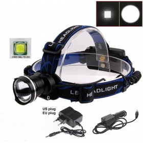 AloneFire HP87 Cree XM-L T6 LED Zoom Headlight Headlamp With charger/car charger -black