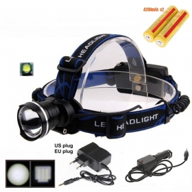 AloneFire HP87 Cree Xpe Q5 LED Zoom Headlamp Head light With 2 x18650 rechargeable battery/AC charger/car charger -black