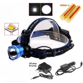 AloneFire HP87 Cree XM-L2 LED Zoom cree Headlamp Headlight With 2 x18650 rechargeable batteries/AC charger/car charger -Blue