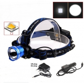 AloneFire HP87 Cree XM-L2 LED Zoom cree Headlight Headlamp With AC charger/car charger -Blue