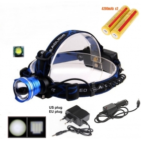 AloneFire HP87 Cree Xpe q5 LED Zoom cree Head light Headlamp With 2x18650 rechargeable battery/AC charger/car charger -Blue