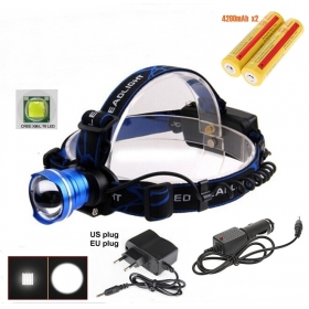 AloneFire HP87 Cree XM-L T6 LED Zoom Headlight Head lamp With 2 x18650 rechargeable battery/AC charger/car charger -black